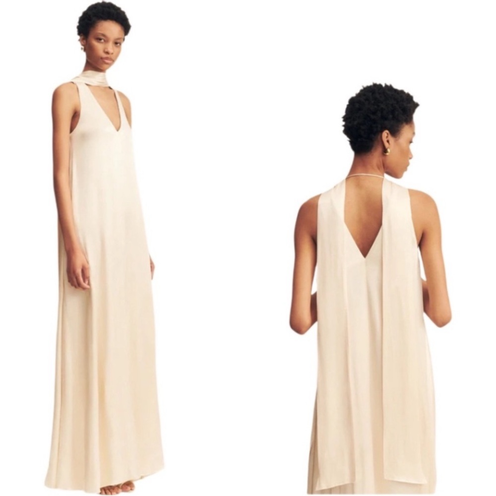 Shona Joy La Lune Scarf Panelled Maxi Dress In Cream Size 2 NWT